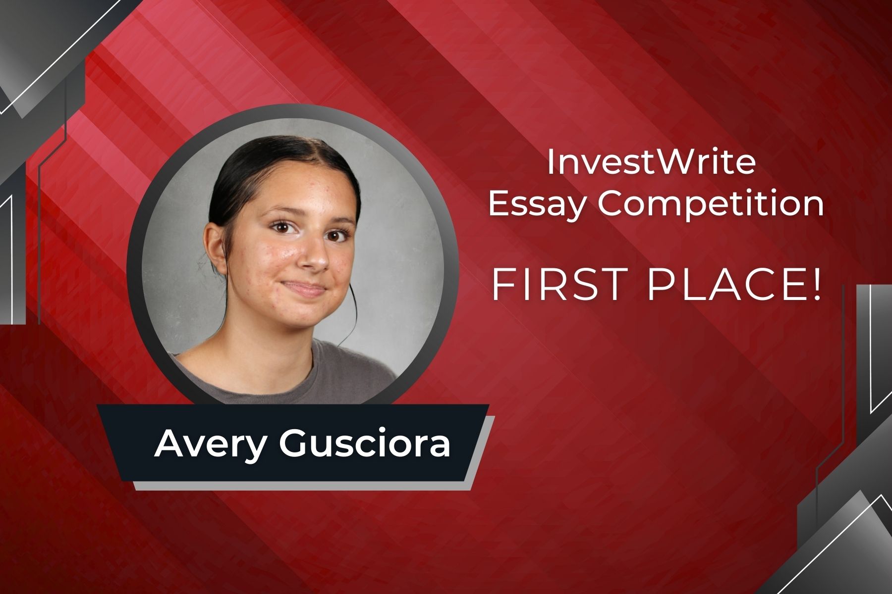 Avery Gusciora Places 1st in Statewide InvestWrite Essay Competition